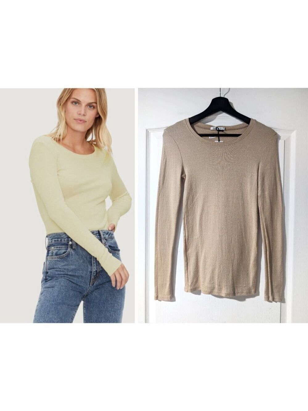 Michael Stars | Emil Long Sleeve Shine Tee In Light Gold